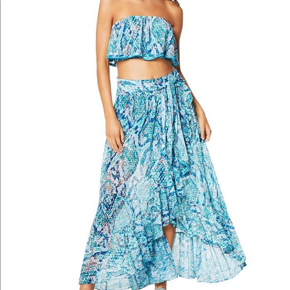 🐍 Ramey Brook strapless turquoise snake print top - Picture 6 of 6
